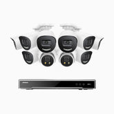 H800X - 4K 16 Channel PoE Security System with 8 Bullet & 2 Turret Cameras, 1/1.8'' BSI Sensor, f/1.6 Aperture (0.003 Lux), Siren & Strobe Alarm,Two-Way Audio, Human & Vehicle Detection,  Perimeter Protection, Works with Alexa, All-Metal Housing